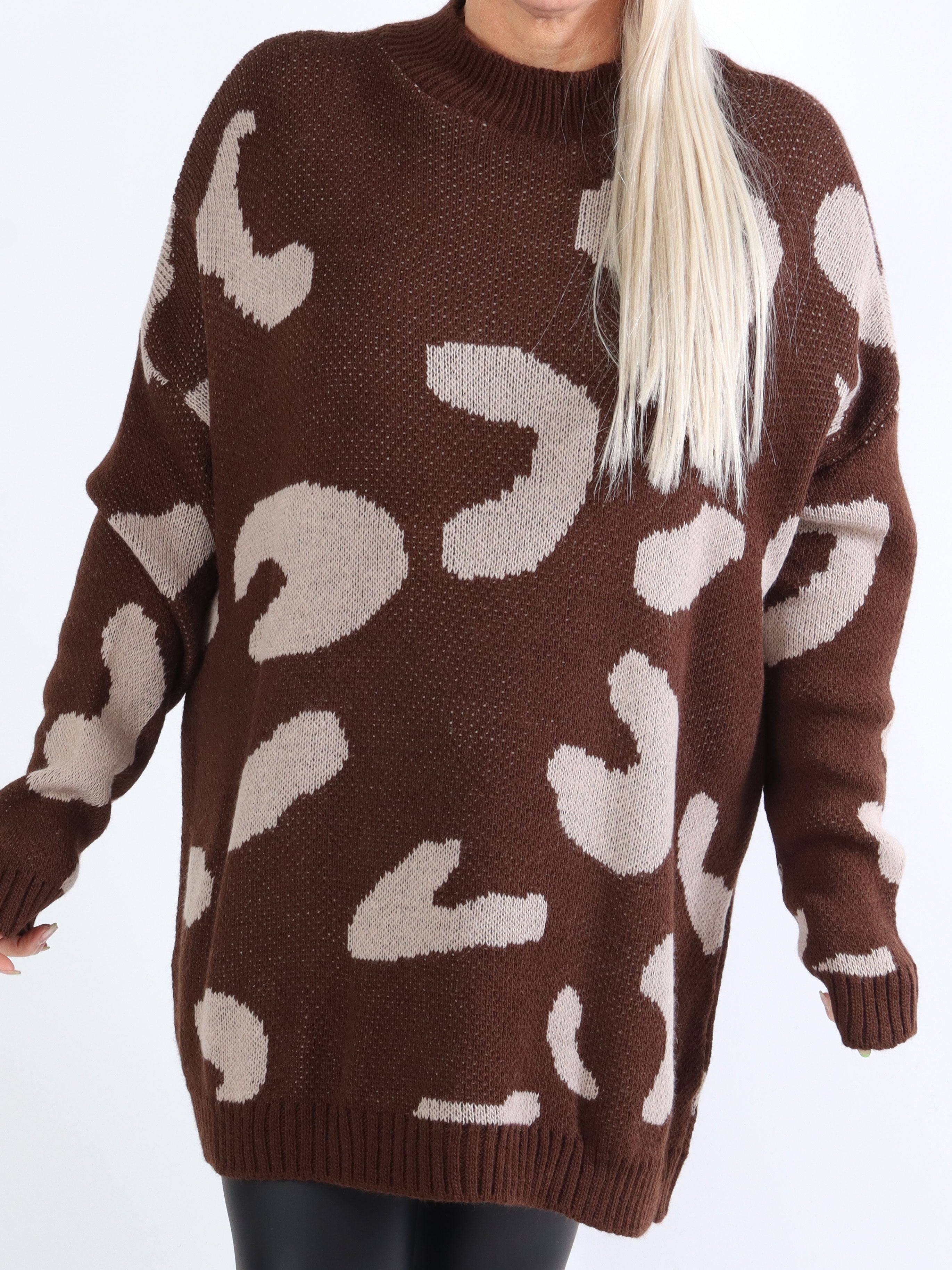 Missa - Plus size strik med stort leopardmønster